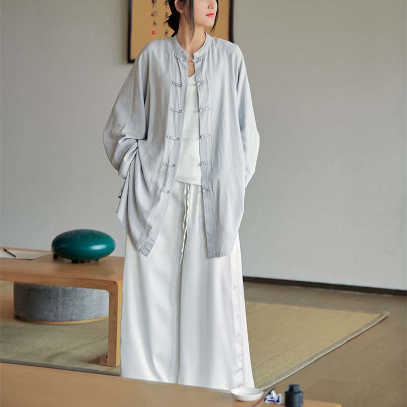 Nimara Ritual Plain Frog-Button Design Shirt Zen Tai Chi Meditation Top Clothing Cotton Linen Jacket