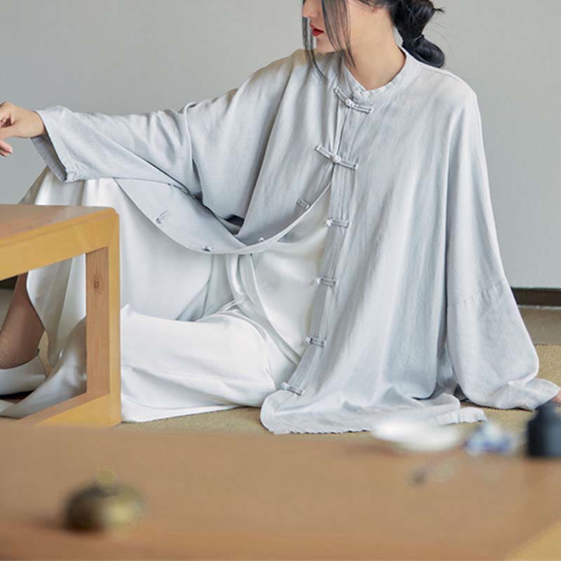 Nimara Ritual Plain Frog-Button Design Shirt Zen Tai Chi Meditation Top Clothing Cotton Linen Jacket