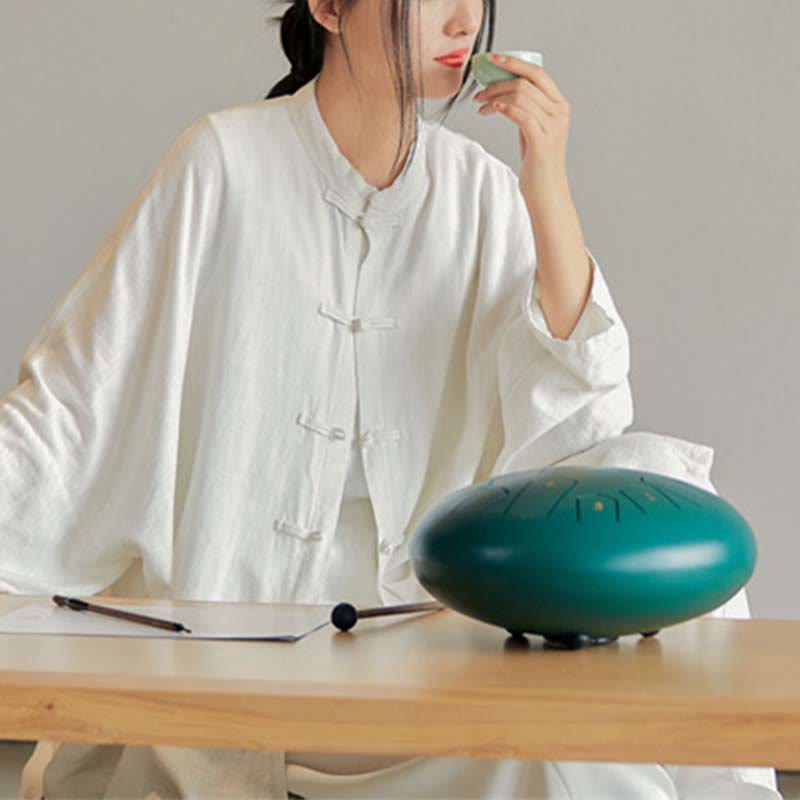 Nimara Ritual Plain Frog-Button Design Shirt Zen Tai Chi Meditation Top Clothing Cotton Linen Jacket