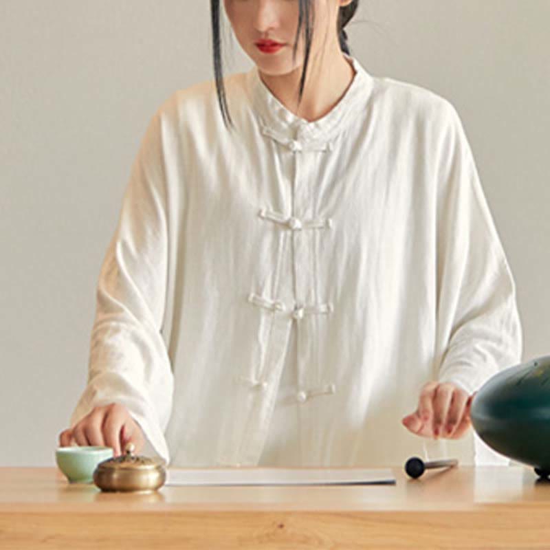 Nimara Ritual Plain Frog-Button Design Shirt Zen Tai Chi Meditation Top Clothing Cotton Linen Jacket