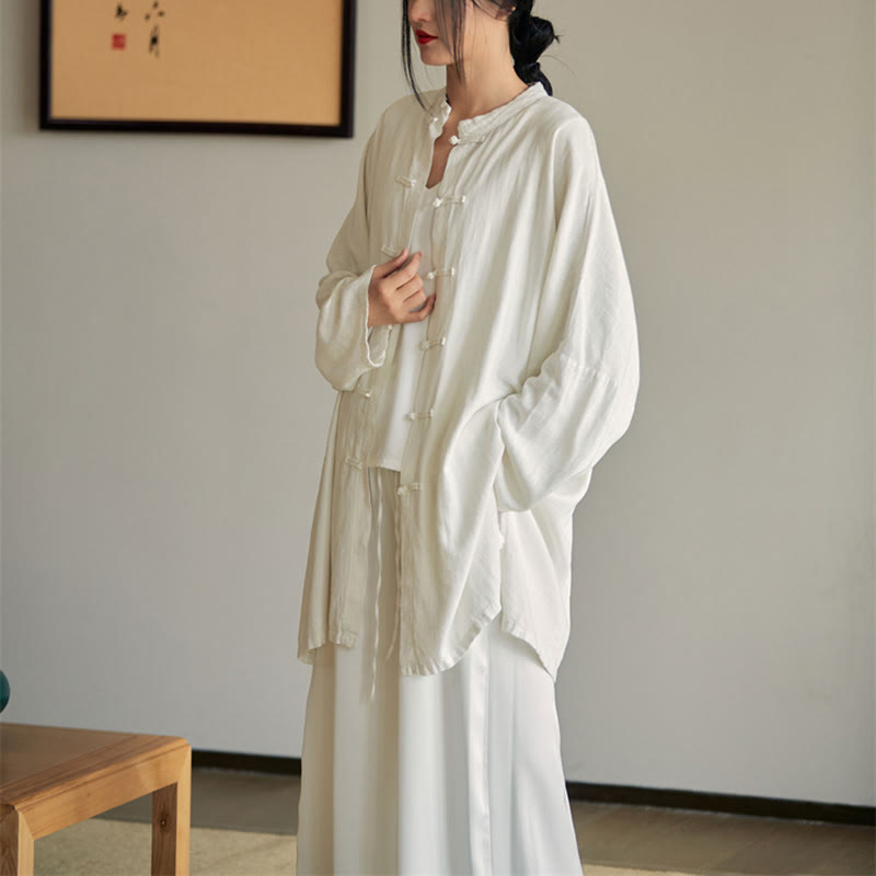 Nimara Ritual Plain Frog-Button Design Shirt Zen Tai Chi Meditation Top Clothing Cotton Linen Jacket