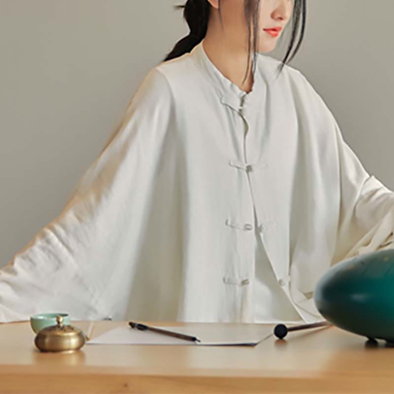 Nimara Ritual Plain Frog-Button Design Shirt Zen Tai Chi Meditation Top Clothing Cotton Linen Jacket