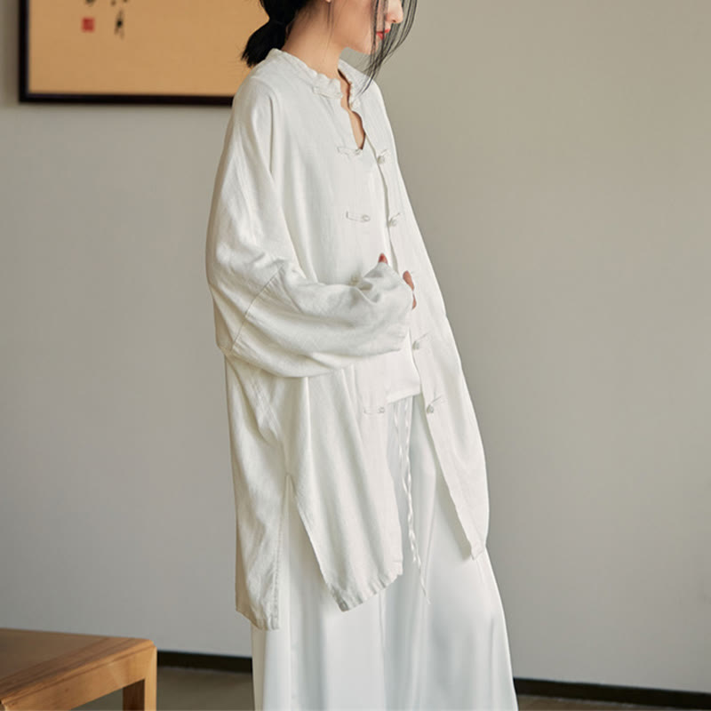 Nimara Ritual Plain Frog-Button Design Shirt Zen Tai Chi Meditation Top Clothing Cotton Linen Jacket