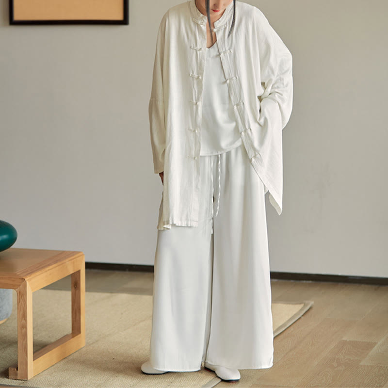 Nimara Ritual Plain Frog-Button Design Shirt Zen Tai Chi Meditation Top Clothing Cotton Linen Jacket