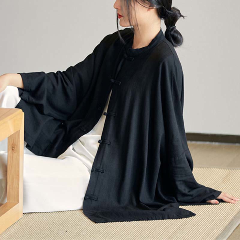 Nimara Ritual Plain Frog-Button Design Shirt Zen Tai Chi Meditation Top Clothing Cotton Linen Jacket