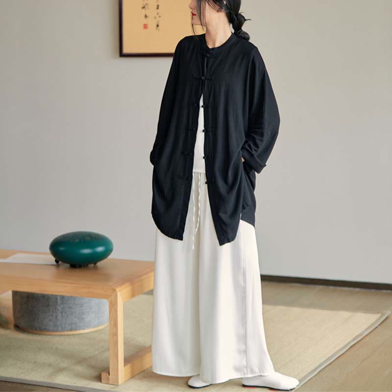 Nimara Ritual Plain Frog-Button Design Shirt Zen Tai Chi Meditation Top Clothing Cotton Linen Jacket