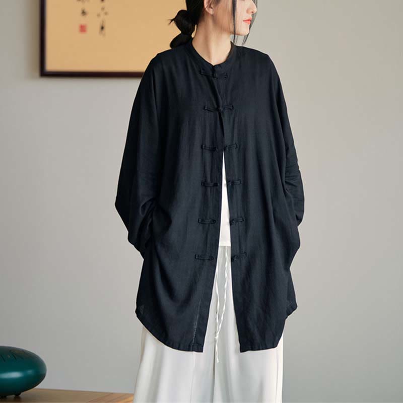 Nimara Ritual Plain Frog-Button Design Shirt Zen Tai Chi Meditation Top Clothing Cotton Linen Jacket