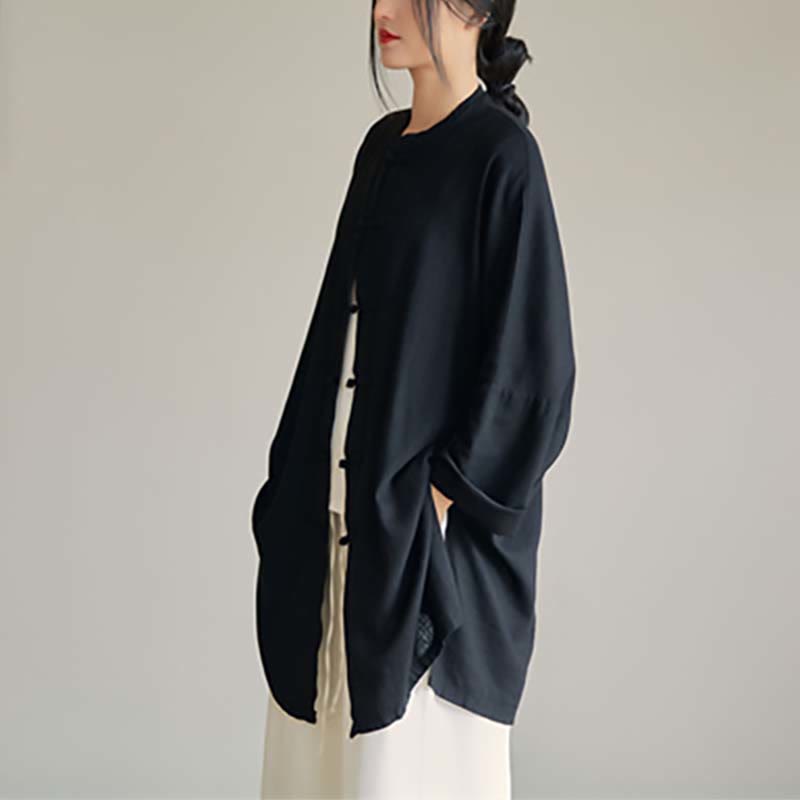 Nimara Ritual Plain Frog-Button Design Shirt Zen Tai Chi Meditation Top Clothing Cotton Linen Jacket