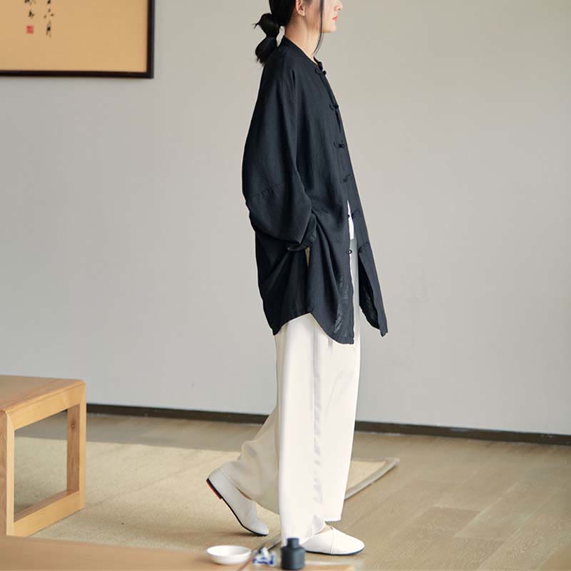 Nimara Ritual Plain Frog-Button Design Shirt Zen Tai Chi Meditation Top Clothing Cotton Linen Jacket