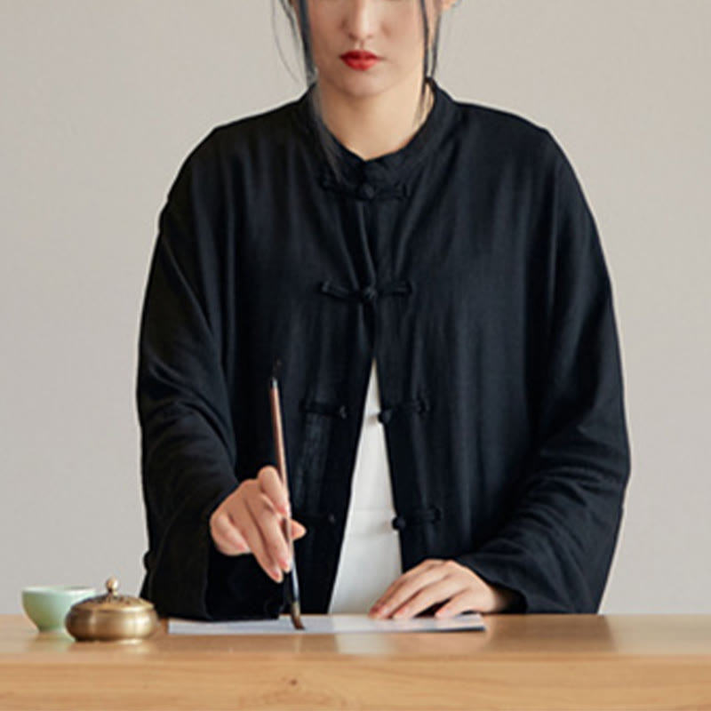 Nimara Ritual Plain Frog-Button Design Shirt Zen Tai Chi Meditation Top Clothing Cotton Linen Jacket