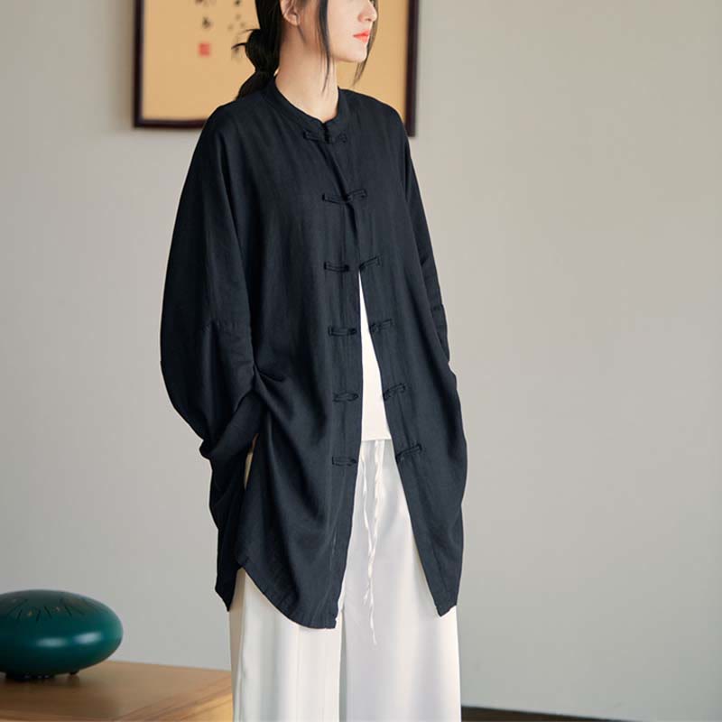 Nimara Ritual Plain Frog-Button Design Shirt Zen Tai Chi Meditation Top Clothing Cotton Linen Jacket