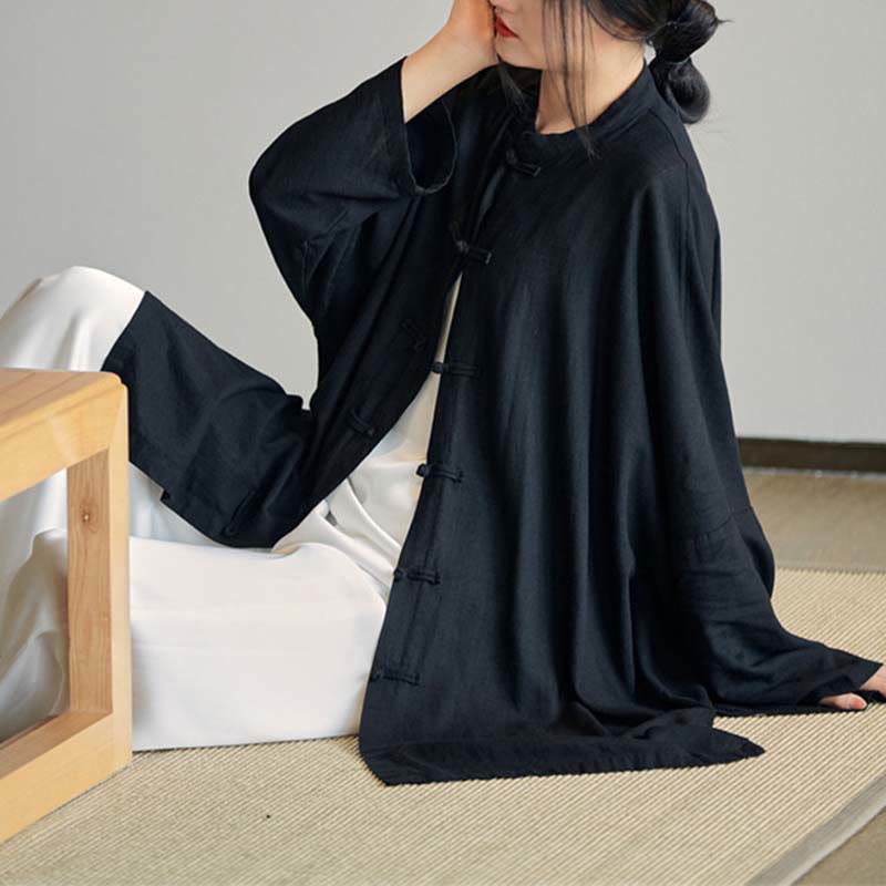 Nimara Ritual Plain Frog-Button Design Shirt Zen Tai Chi Meditation Top Clothing Cotton Linen Jacket