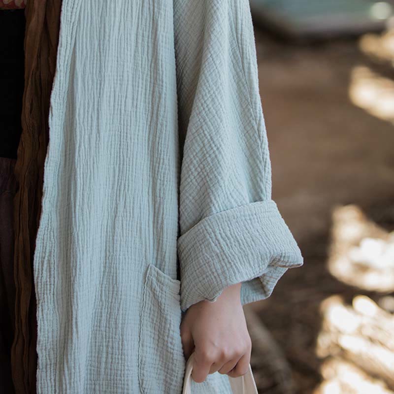 Nimara Ritual Plain Design Long Sleeve Coat Zen Meditation Open Front Top Cotton Jacket