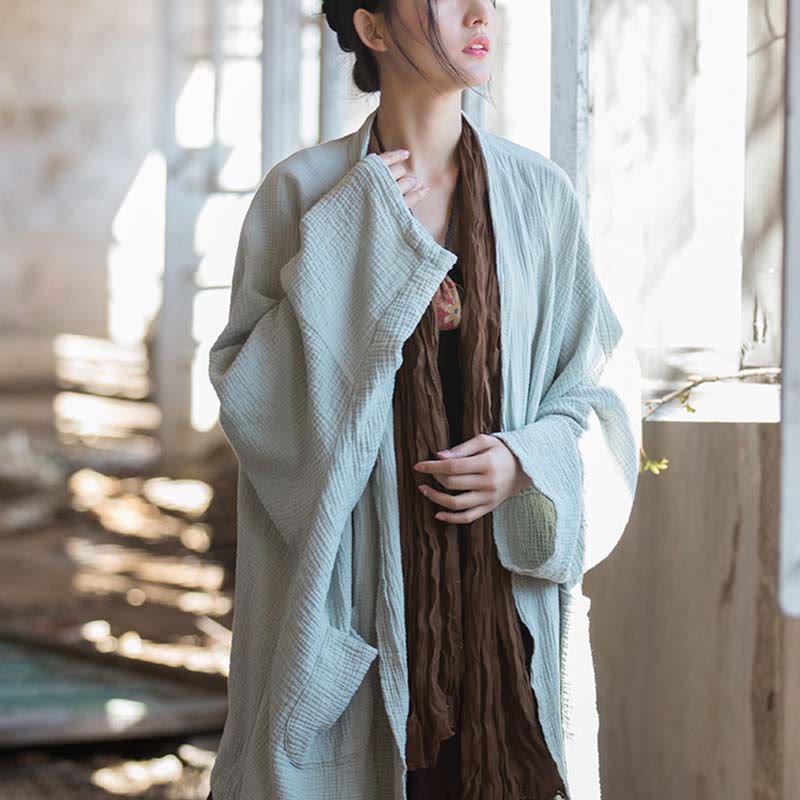 Nimara Ritual Plain Design Long Sleeve Coat Zen Meditation Open Front Top Cotton Jacket