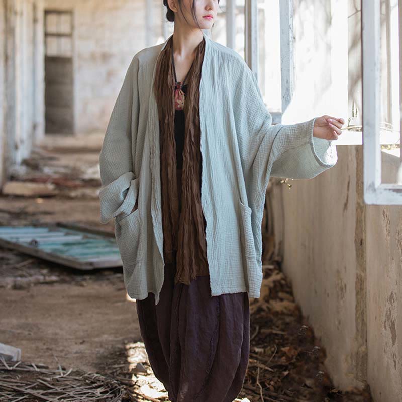 Nimara Ritual Plain Design Long Sleeve Coat Zen Meditation Open Front Top Cotton Jacket