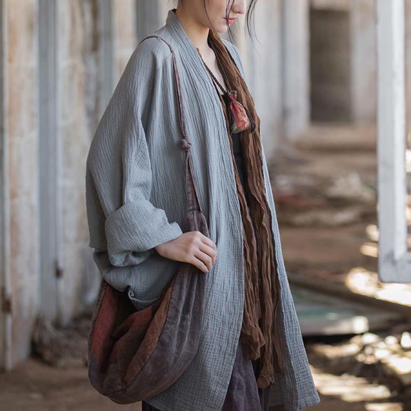 Nimara Ritual Plain Design Long Sleeve Coat Zen Meditation Open Front Top Cotton Jacket