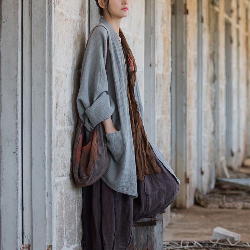 Nimara Ritual Plain Design Long Sleeve Coat Zen Meditation Open Front Top Cotton Jacket
