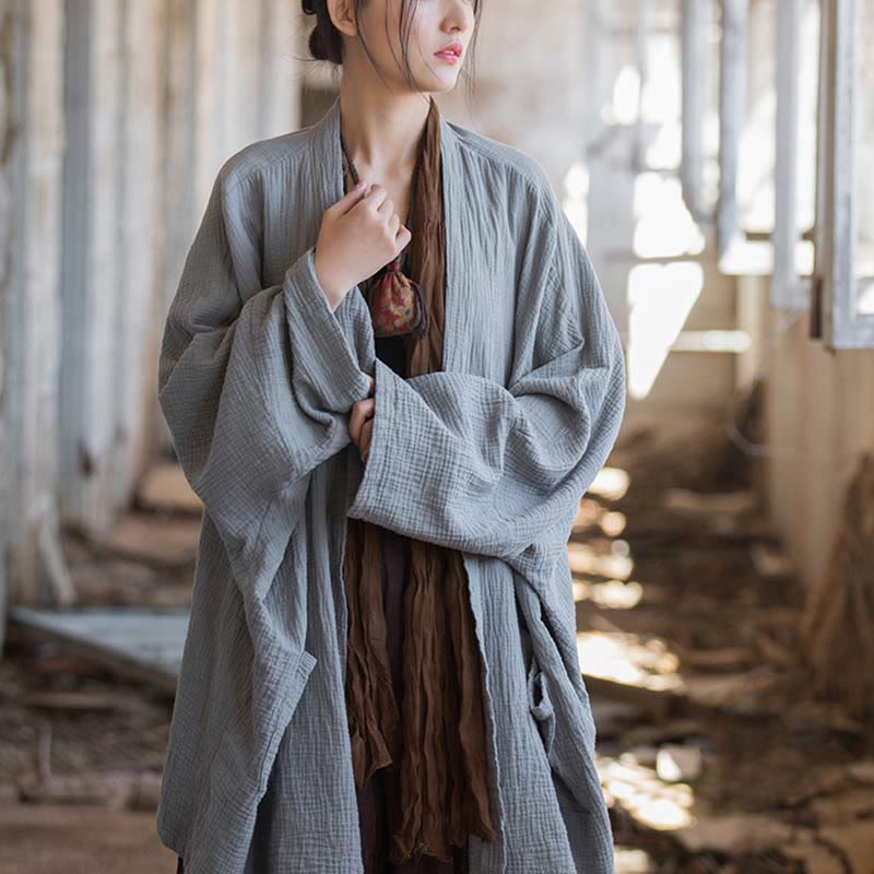 Nimara Ritual Plain Design Long Sleeve Coat Zen Meditation Open Front Top Cotton Jacket