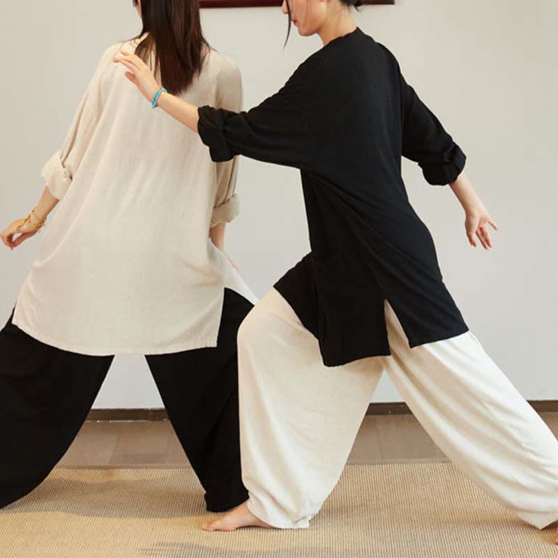 Nimara Ritual Plain Long Sleeve Coat Jacket Top Wide Leg Pants Zen Tai Chi Yoga Meditation Clothing