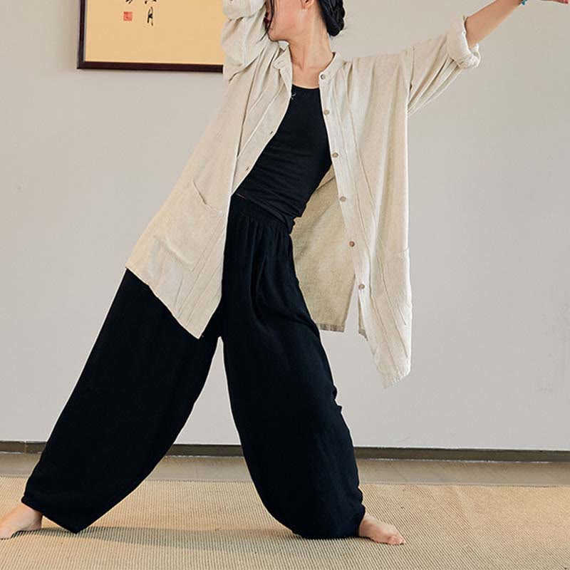 Nimara Ritual Plain Long Sleeve Coat Jacket Top Wide Leg Pants Zen Tai Chi Yoga Meditation Clothing