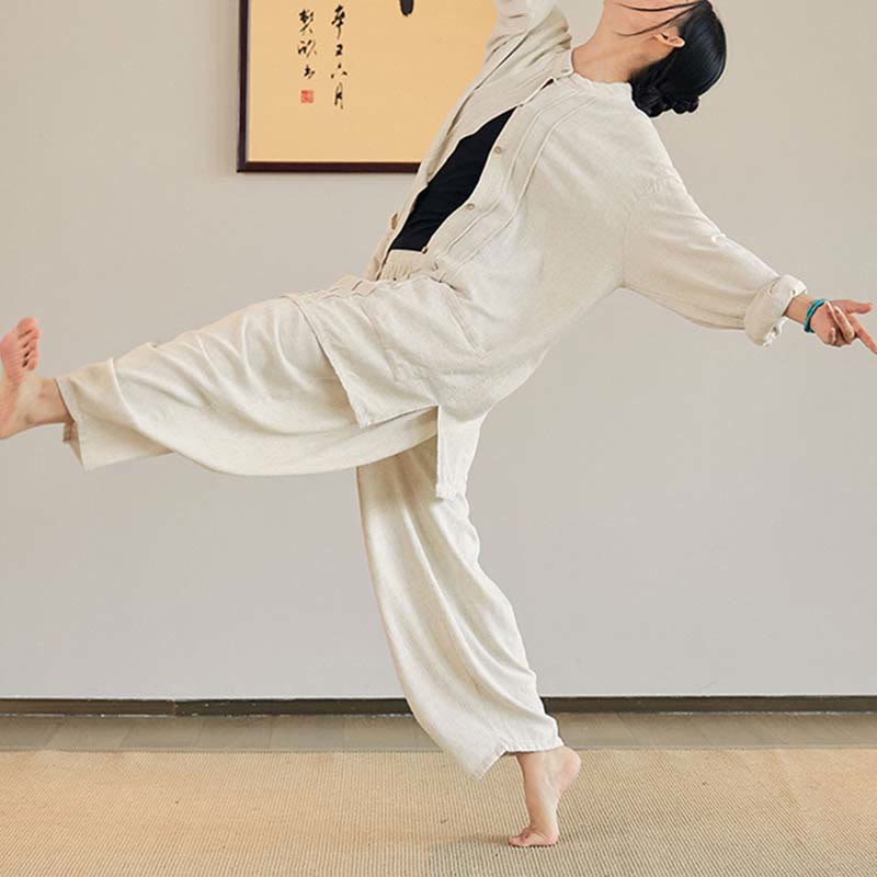 Nimara Ritual Plain Long Sleeve Coat Jacket Top Wide Leg Pants Zen Tai Chi Yoga Meditation Clothing