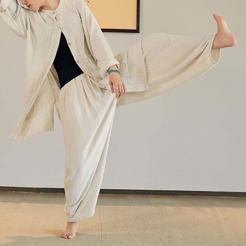 Nimara Ritual Plain Long Sleeve Coat Jacket Top Wide Leg Pants Zen Tai Chi Yoga Meditation Clothing