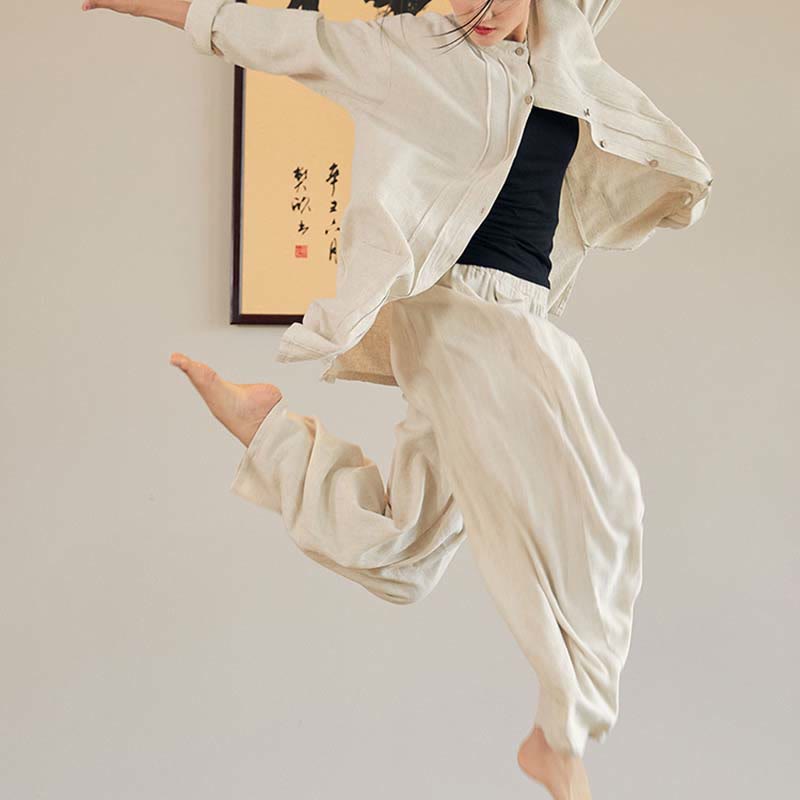 Nimara Ritual Plain Long Sleeve Coat Jacket Top Wide Leg Pants Zen Tai Chi Yoga Meditation Clothing