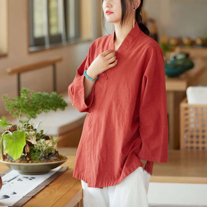 Nimara Ritual Frog-Button Hanfu Design Long Sleeve Coat Zen Meditation Open Front Top Jacket