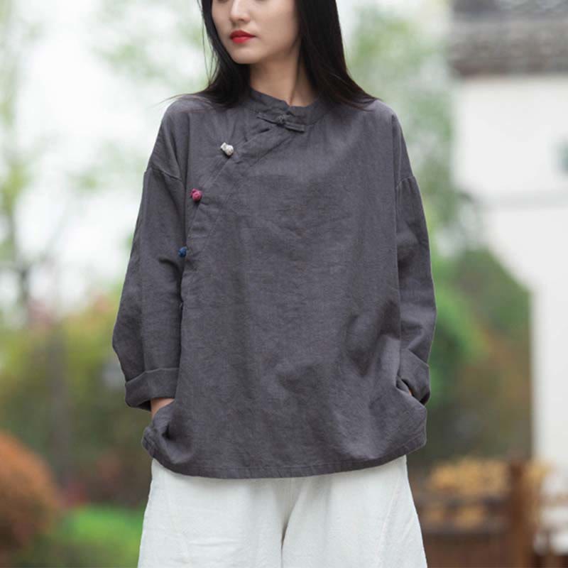 Nimara Ritual Ramie Linen Blouse Women Shirt Top Chinese Hanfu Style Clothing