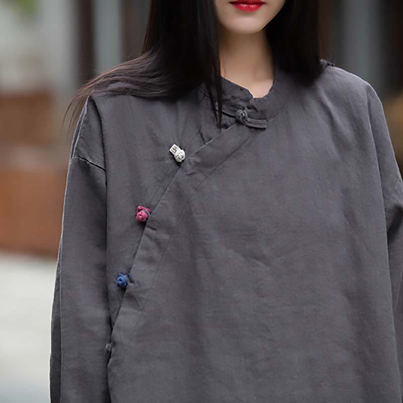 Nimara Ritual Ramie Linen Blouse Women Shirt Top Chinese Hanfu Style Clothing