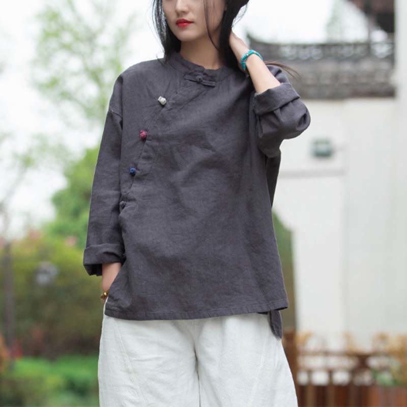 Nimara Ritual Ramie Linen Blouse Women Shirt Top Chinese Hanfu Style Clothing