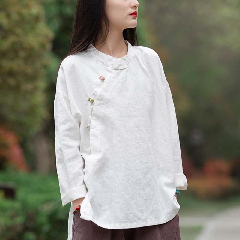 Nimara Ritual Ramie Linen Blouse Women Shirt Top Chinese Hanfu Style Clothing