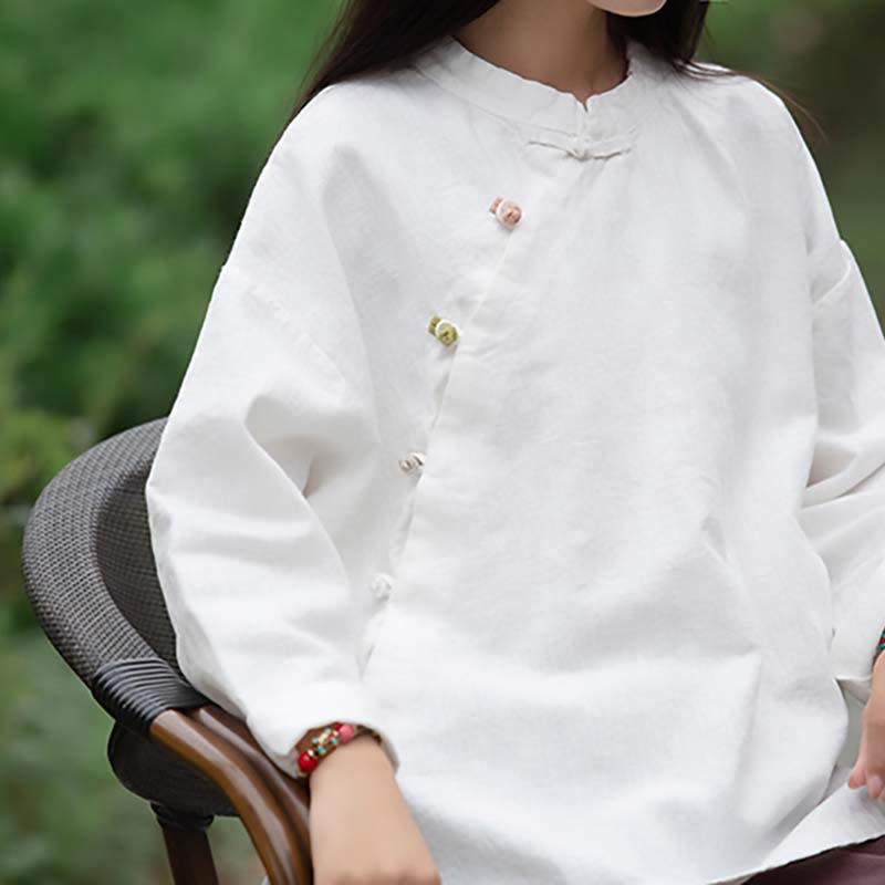 Nimara Ritual Ramie Linen Blouse Women Shirt Top Chinese Hanfu Style Clothing