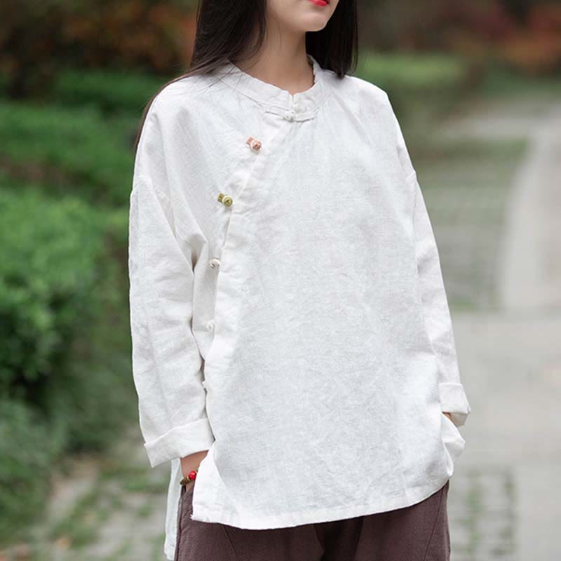 Nimara Ritual Ramie Linen Blouse Women Shirt Top Chinese Hanfu Style Clothing