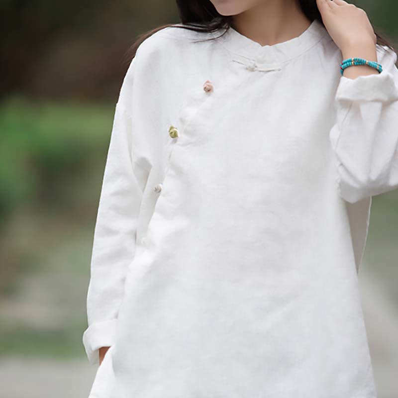 Nimara Ritual Ramie Linen Blouse Women Shirt Top Chinese Hanfu Style Clothing