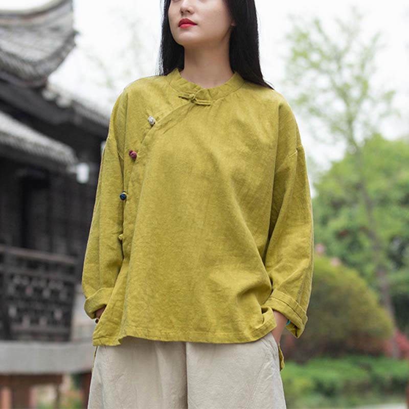 Nimara Ritual Ramie Linen Blouse Women Shirt Top Chinese Hanfu Style Clothing