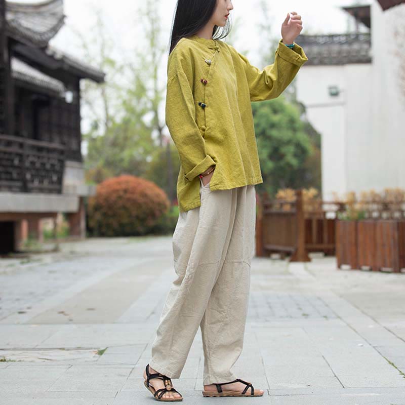 Nimara Ritual Ramie Linen Blouse Women Shirt Top Chinese Hanfu Style Clothing