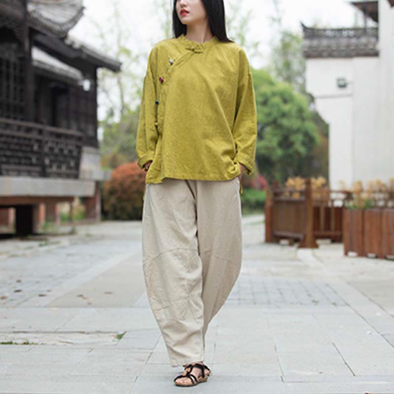 Nimara Ritual Ramie Linen Blouse Women Shirt Top Chinese Hanfu Style Clothing