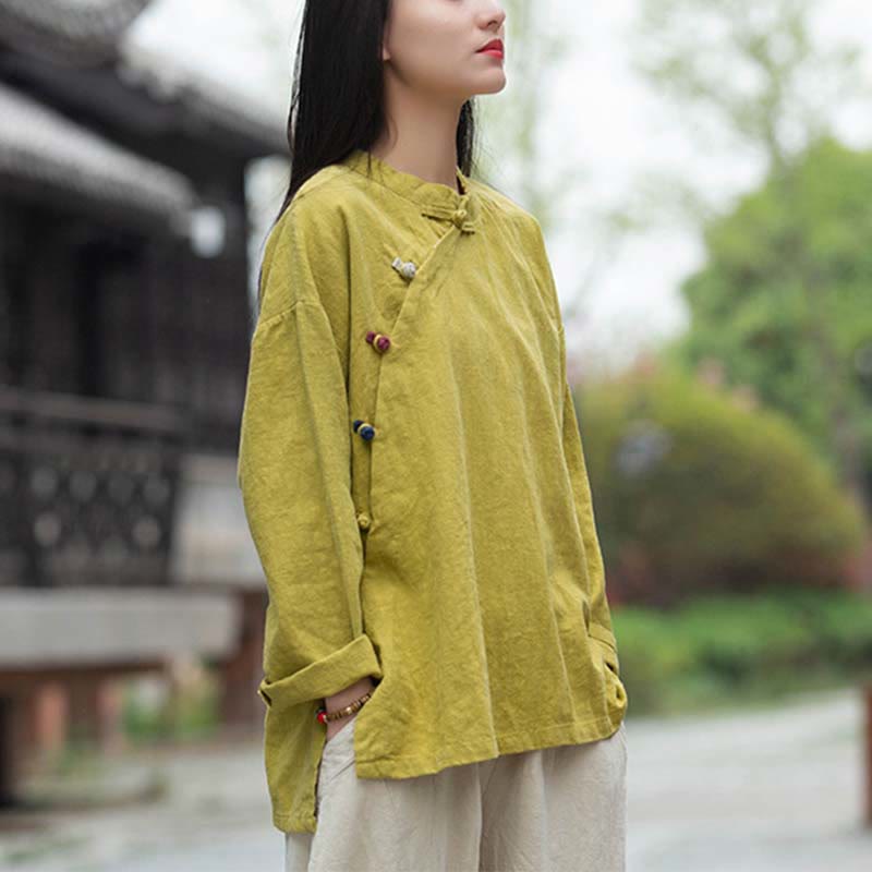 Nimara Ritual Ramie Linen Blouse Women Shirt Top Chinese Hanfu Style Clothing