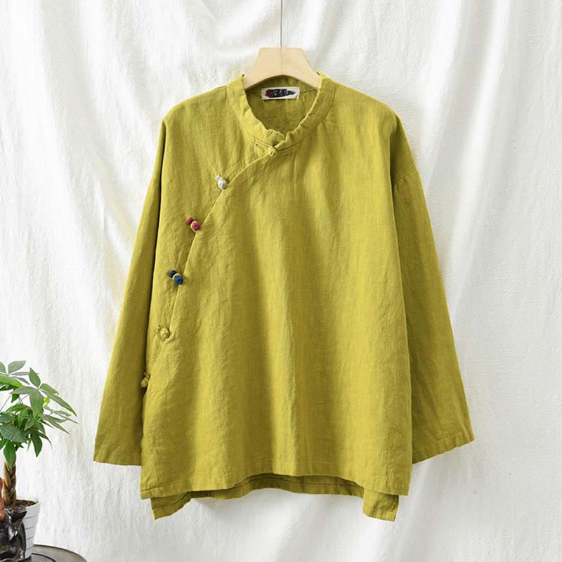 Nimara Ritual Ramie Linen Blouse Women Shirt Top Chinese Hanfu Style Clothing