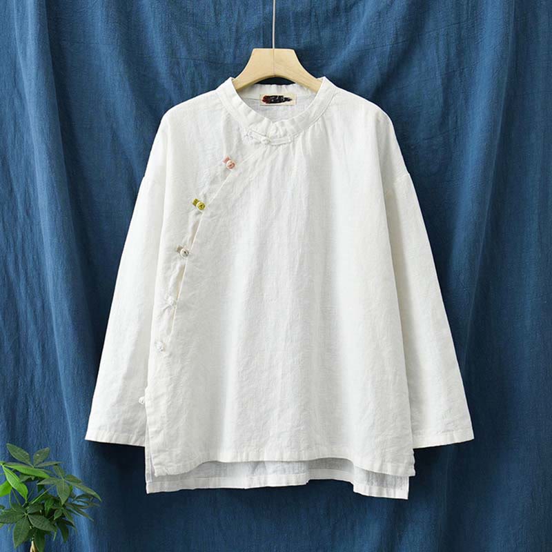 Nimara Ritual Ramie Linen Blouse Women Shirt Top Chinese Hanfu Style Clothing