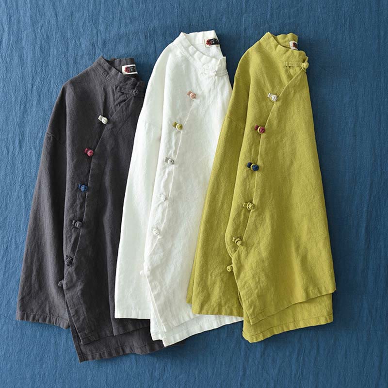 Nimara Ritual Ramie Linen Blouse Women Shirt Top Chinese Hanfu Style Clothing