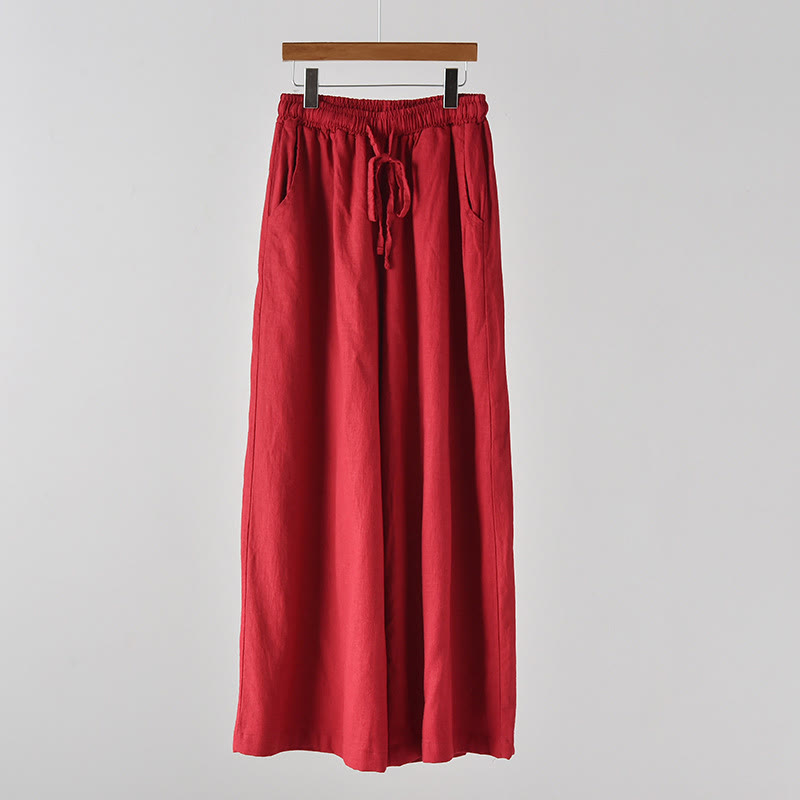 Nimara Ritual Loose Cotton Linen Drawstring Wide Leg Pants With Pockets