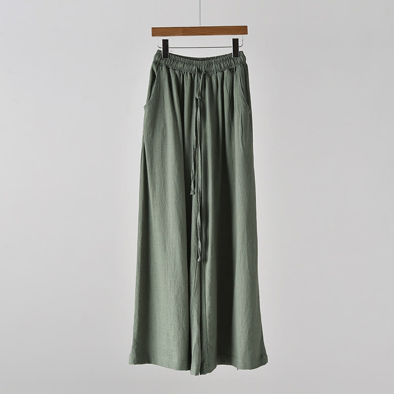 Nimara Ritual Loose Cotton Linen Drawstring Wide Leg Pants With Pockets