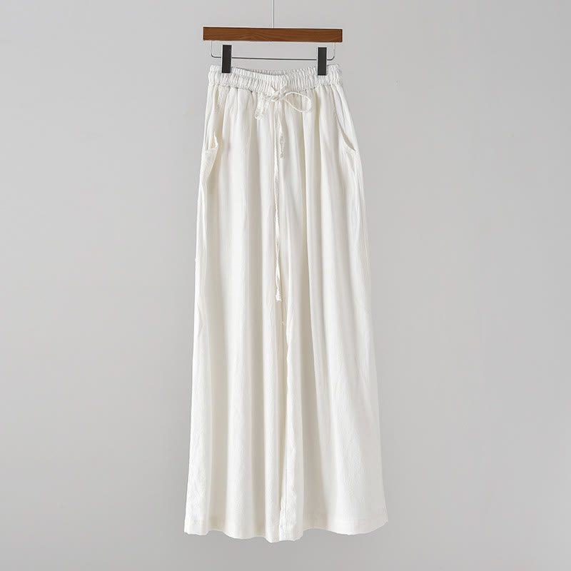 Nimara Ritual Loose Cotton Linen Drawstring Wide Leg Pants With Pockets