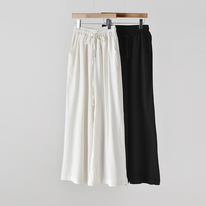 Nimara Ritual Loose Cotton Linen Drawstring Wide Leg Pants With Pockets