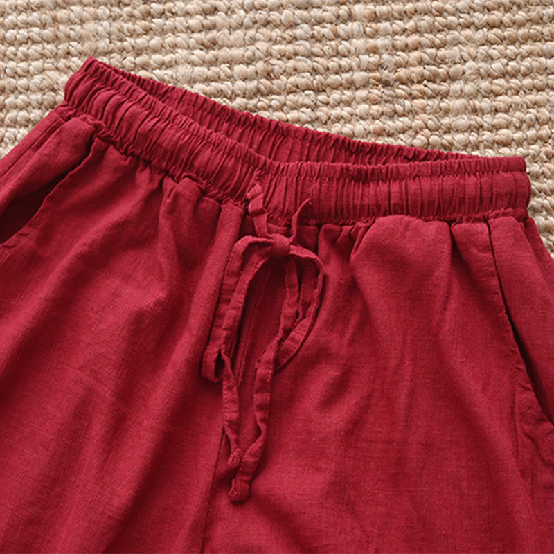 Nimara Ritual Loose Cotton Linen Drawstring Wide Leg Pants With Pockets