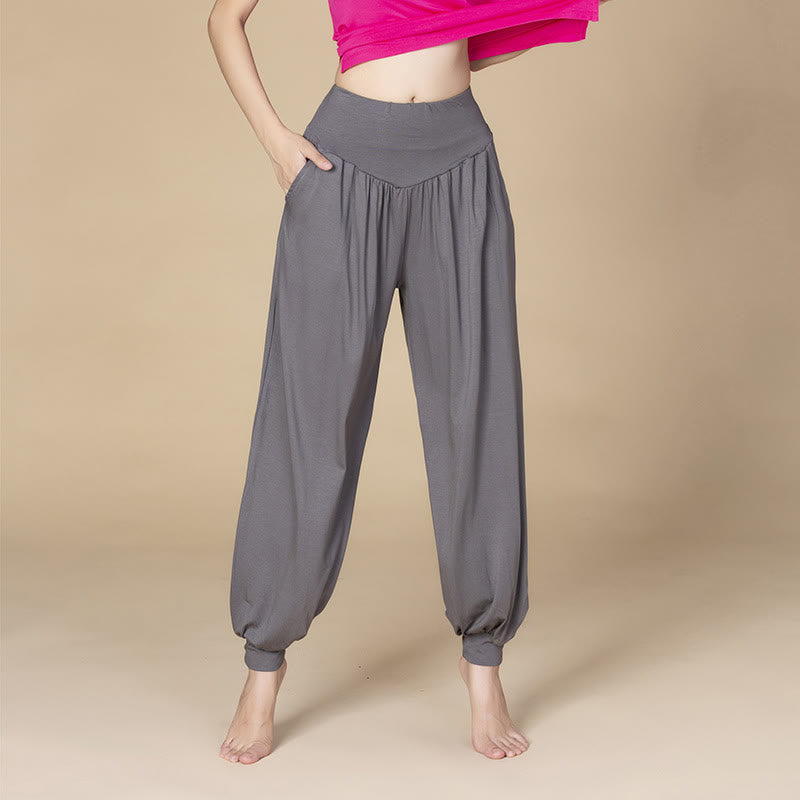 Nimara Ritual Solid Color Modal Yoga Dance High Waist Harem Pants With Pockets