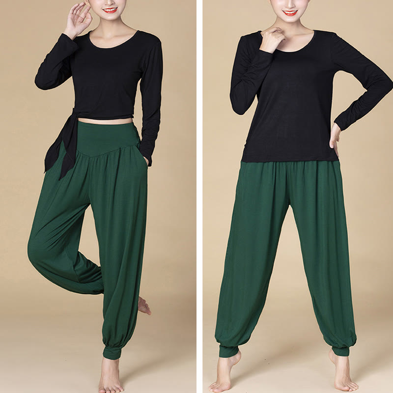 Nimara Ritual Solid Color Modal Yoga Dance High Waist Harem Pants With Pockets