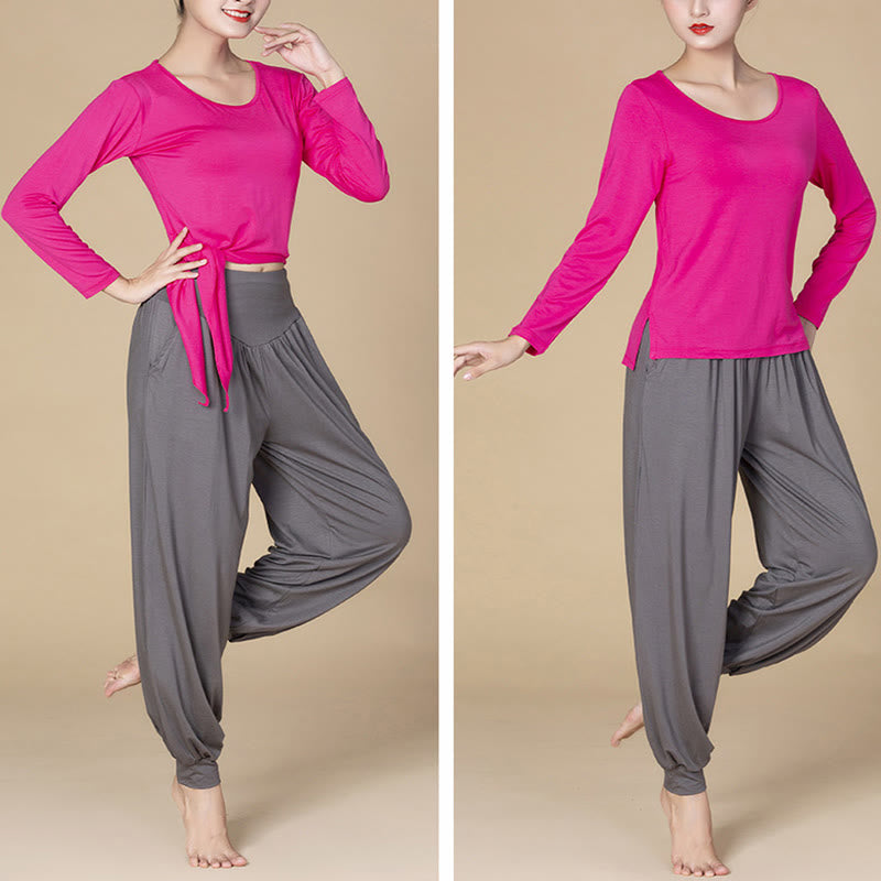 Nimara Ritual Solid Color Modal Yoga Dance High Waist Harem Pants With Pockets